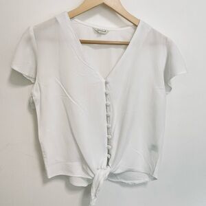 Elegant White Button-Down Tie-Front Blouse